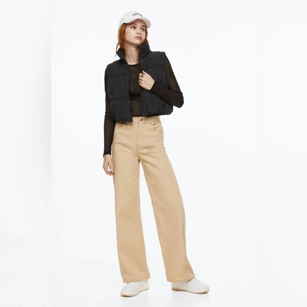 H&M NWOT Wide Leg Twill High Waist Pants Jeans Size 6 Beige Camel